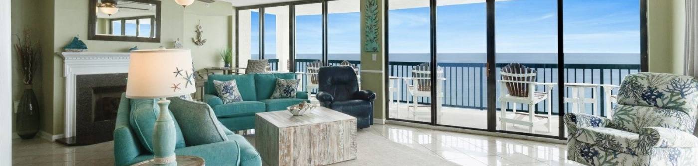 The living room of an Oceanfront vacation rental
